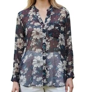 KUT FROM THE KLOTH Sinclair Floral Semi Sheer Button Down Blouse EUC Size S